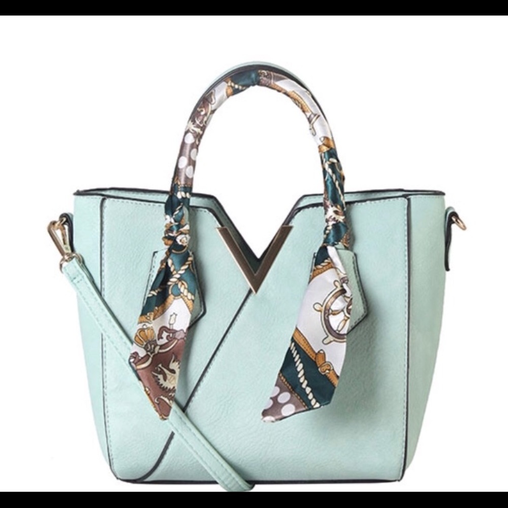 1 Left Classy V Accent Tote Bag with Scarf in Mint